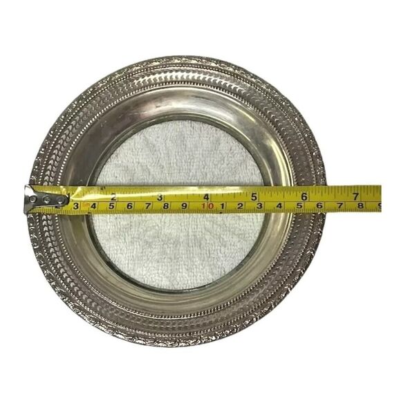 Vintage Frank Whiting Bottle Coaster Saucer Sterling Silver & Crystal Glass 6.5" - Picture 8 of 9